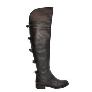 Valentino Bow Over the Knee Boots Black w/ Hints of Deep Purple 37 7 DD222b OTK